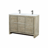 Lexora Lafarre 48 inch W x 20 in D Rustic Acacia Double Sink Vanity Cabinet, White Quartz Top and Gun Metal Faucet Set