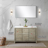 Lexora  LLF48SKSOSM43FBN Lafarre 48 in W x 20 in D Rustic Acacia Double Bath Vanity, White Quartz Top, Brushed Nickel Faucet Set and 43 in Mirror