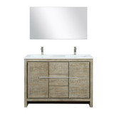 Lexora LVLF48DRA312 Lafarre 48 inch W x 20 in D Rustic Acacia Double Sink Vanity Cabinet, Cultured Marble Top, Brushed Nickel Faucet Set and 43 in Mirror