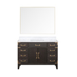 Lexora Laurel 48 inch W Brown Oak Vanity Cabinet, Carrara Marble Top, and 46 in Mirror