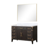 Lexora Laurel 48 inch W Brown Oak Vanity Cabinet, Carrara Marble Top, and 46 in Mirror