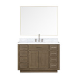 Lexora Abbey 48 inch W Grey Oak Vanity Cabinet, Carrara Marble Top, Faucet Set, and 46 in Mirror