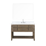 Lexora Norwalk 48 inch W Grey Oak Vanity Cabinet, Carrara Marble Top, Faucet Set, and 46 in Mirror