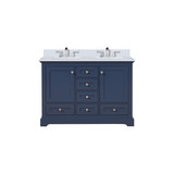 Lexora Dukes 48 in. W Navy Blue Double Sink Vanity Cabinet, Cultured Marble Top, and Faucet Set