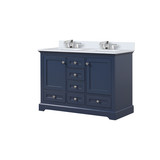 Lexora Dukes 48 in. W Navy Blue Double Sink Vanity Cabinet, Cultured Marble Top, and Faucet Set
