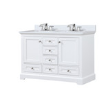Lexora Dukes 48 in. W White Double Sink Vanity Cabinet, White Quartz Top, and Faucet Set