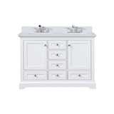 Lexora Dukes 48 in. W White Double Sink Vanity Cabinet, Cultured Marble Top, and Faucet Set