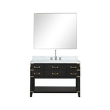 Lexora Norwalk 48 inch W Black Oak Vanity Cabinet, Carrara Marble Top, Faucet Set, and 46 in Mirror