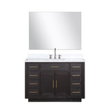Lexora Abbey 48 inch W Black Oak Vanity Cabinet, Carrara Marble Top, Faucet Set, and 46 in Mirror