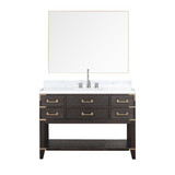 Lexora Norwalk 48 inch W Brown Oak Vanity Cabinet, Carrara Marble Top, Faucet Set, and 46 in Mirror
