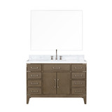 Lexora LVL48SR111 Laurel 48 inch W Grey Oak Vanity Cabinet, Carrara Marble Top, Faucet Set, and 46 in Mirror