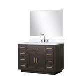 Lexora Abbey 48 inch W Brown Oak Vanity Cabinet, Carrara Marble Top, Faucet Set, and 46 in Mirror