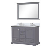 Lexora Dukes 48 in. W Dark Grey Double Sink Vanity Cabinet, Cultured Marble Top, Faucet Set, 46 in. Mirror