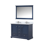 Lexora Dukes 48 in. W Navy Blue Double Sink Vanity Cabinet, Cultured Marble Top, Faucet Set, and 46 in. Mirror