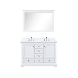 Lexora LD342248DAWQM46F Dukes 48 in. W White Double Sink Vanity Cabinet, White Quartz Top, Faucet Set, 46 in. Mirror