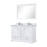 Lexora  LVD48DA311 Dukes 48 in. W x 22 in. D White Double Bath Vanity, Cultured Marble Top, Faucet Set, 46 in. Mirror