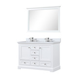 Lexora LVD48DA311 Dukes 48 in. W White Double Sink Vanity Cabinet, Cultured Marble Top, Faucet Set, 46 in. Mirror