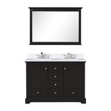 Lexora Dukes 48 in. W Espresso Double Sink Vanity Cabinet, Cultured Marble Top, Faucet Set, and 46 in. Mirror