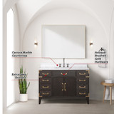 Lexora  LVL48SK111 Laurel 48 in W x 22 in D Brown Oak Single Bath Vanity, Carrara Marble Top, Faucet Set, and 46 in Mirror