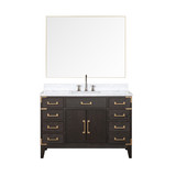 Lexora Laurel 48 inch W Brown Oak Vanity Cabinet, Carrara Marble Top, Faucet Set, and 46 in Mirror
