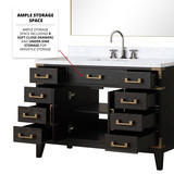 Lexora  LVL48SJ111 Laurel 48 in W x 22 in D Black Oak Single Bath Vanity, Carrara Marble Top, Faucet Set, and 46 in Mirror