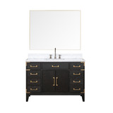 Lexora Laurel 48 inch W Black Oak Vanity Cabinet, Carrara Marble Top, Faucet Set, and 46 in Mirror
