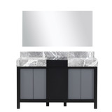 Lexora LZ342255SLISM53 Zilara 55 inch W Black and Grey Double Sink Vanity Cabinet, Castle Grey Marble Top and 53 in Mirror