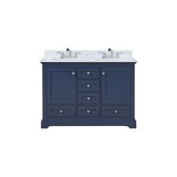 Lexora LVD48DE101 Dukes 48 in. W Navy Blue Double Sink Vanity Cabinet, Carrara Marble Top, and Faucet Set