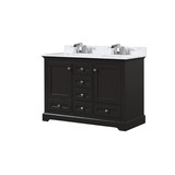 Lexora Dukes 48 in. W Espresso Double Sink Vanity Cabinet, Carrara Marble Top, and Faucet Set