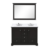 Lexora Dukes 48 in. W Espresso Double Sink Vanity Cabinet, Carrara Marble Top, Faucet Set, and 46 in. Mirror