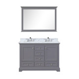 Lexora Dukes 48 in. W Dark Grey Double Sink Vanity Cabinet, Carrara Marble Top, Faucet Set, 46 in. Mirror