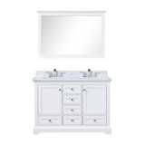 Lexora LD342248DADSM46F Dukes 48 in. W White Double Sink Vanity Cabinet, Carrara Marble Top, Faucet Set, and 46 in. Mirror