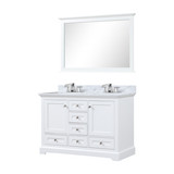 Lexora LD342248DADSM46F Dukes 48 in. W White Double Sink Vanity Cabinet, Carrara Marble Top, Faucet Set, and 46 in. Mirror