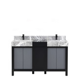 Lexora Zilara 55 inch W Black and Grey Double Sink Vanity Cabinet, Castle Grey Marble Top and Matte Black Faucet Set