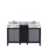 Lexora Zilara 55 inch W Black and Grey Double Sink Vanity Cabinet, Castle Grey Marble Top and Chrome Faucet Set