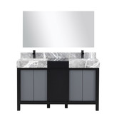 Lexora Zilara 55 inch W Black and Grey Double Sink Vanity Cabinet, Castle Grey Marble Top, Matte Black Faucet Set and 53 in Mirror