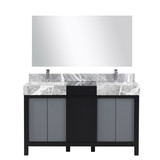 Lexora Zilara 55 inch W Black and Grey Double Sink Vanity Cabinet, Castle Grey Marble Top, Chrome Faucet Set and 53 in Mirror