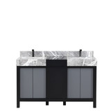 Lexora Zilara 55 inch W Black and Grey Double Sink Vanity Cabinet, Castle Grey Marble Top and Gun Metal Faucet Set