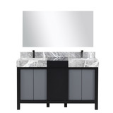 Lexora Zilara 55 inch W Black and Grey Double Sink Vanity Cabinet, Castle Grey Marble Top, Gun Metal Faucet Set and 53 in Mirror