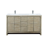 Lexora LLF60DKSOD000FCH Lafarre 60 inch W x 20 in D Rustic Acacia Double Sink Vanity Cabinet, White Quartz Top and Chrome Faucet Set