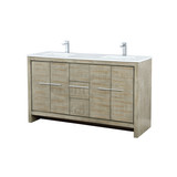 Lexora LLF60DKSOD000FCH Lafarre 60 inch W x 20 in D Rustic Acacia Double Sink Vanity Cabinet, White Quartz Top and Chrome Faucet Set