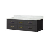 Lexora LVC60DL100 Castor 60 inch W Black Double Sink Wall Hung Vanity Cabinet and Carrara Marble Top