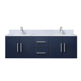 Lexora LVG60DE101 Geneva 60 in. W Navy Blue Wall Mount Double Sink Vanity Cabinet, Carrara Marble Top, and Faucet Set