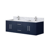 Lexora Geneva 60 in. W Navy Blue Wall Mount Double Sink Vanity Cabinet, Carrara Marble Top, and Faucet Set
