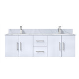 Lexora LVG60DM101 Geneva 60 in. W Glossy White Wall Mount Double Sink Vanity Cabinet, Carrara Marble Top, and Faucet Set