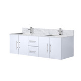 Lexora LVG60DM101 Geneva 60 in. W Glossy White Wall Mount Double Sink Vanity Cabinet, Carrara Marble Top, and Faucet Set