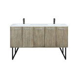 Lexora Lancy 60 inch W x 20 in D Rustic Acacia Double Sink Vanity Cabinet, Cultured Marble Top and Gun Metal Faucet Set