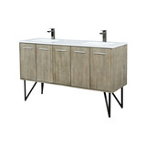 Lexora LVLY60DRA303 Lancy 60 inch W x 20 in D Rustic Acacia Double Sink Vanity Cabinet, Cultured Marble Top and Gun Metal Faucet Set
