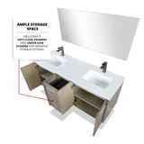 Lexora  LVFB60DK203 Fairbanks 60 in W x 20 in D Rustic Acacia Double Bath Vanity, White Quartz Top and Gun Metal Faucet Set