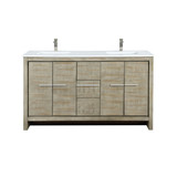 Lexora Lafarre 60 inch W x 20 in D Rustic Acacia Double Sink Vanity Cabinet, Cultured Marble Top and Brushed Nickel Faucet Set